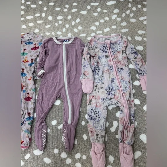 Lot of 4 bamboo footies baby girl ballerina lavender floral cadenlane watercolor - Picture 4 of 5